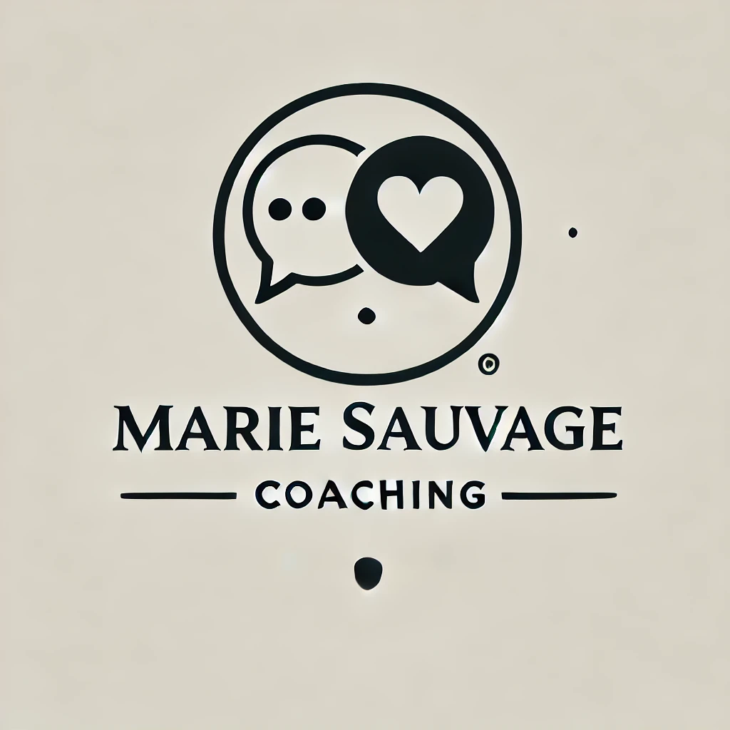 Logo de Marie Sauvage Coaching, avec des bulles de dialogue et un cœur symbolisant le dialogue et l’amour.